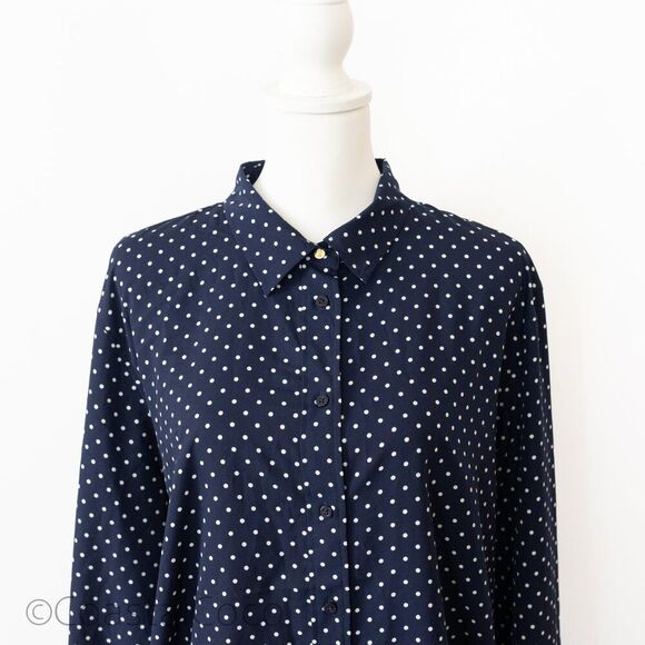 Lauren Ralph Lauren Silky Button Up Navy Polka Dots XXL Luxury Officewear Preppy - Picture 2 of 14